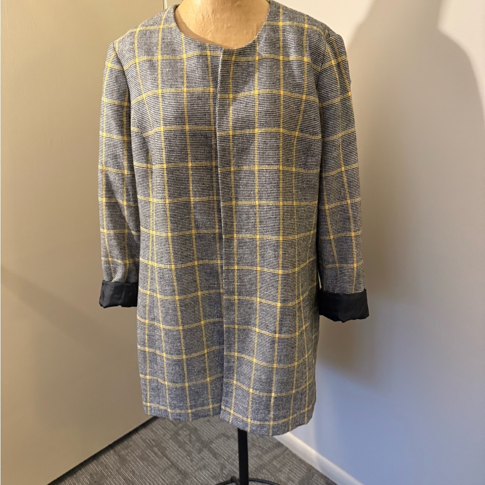 Kasper Women's Plaid Blazer in Gray and Yellow